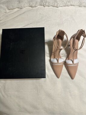 Pointed Ankle-Strap Heels in Nude Patent